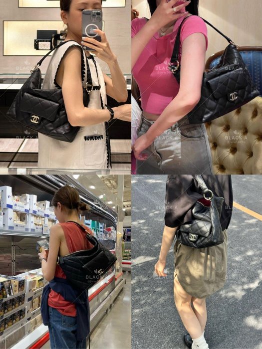 【BLACK A】CHANEL 23B Hobo Bag 黑色小牛皮嬉皮包 價格私訊