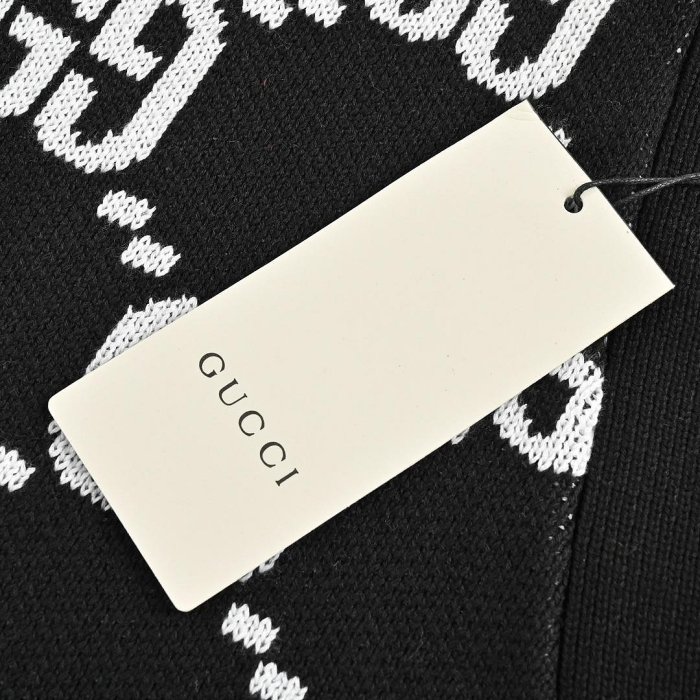 義大利奢侈時裝品牌Gucci黑白撞色雙G緹花開襟針織外套 代購