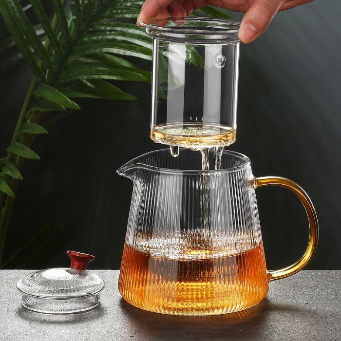 【新品】耐熱茶水分離玻璃泡茶壺 耐熱玻璃公道杯 玻璃茶壺 公杯分茶器 隔冰耐熱側把小茶壺 茶具套裝 玻璃煮茶壺
