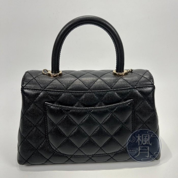 CHANEL 香奈兒 A92990 黑金 荔枝牛皮 COCO HANDLE 24CM 晶片款 手提包 斜背包 側背包 精品包