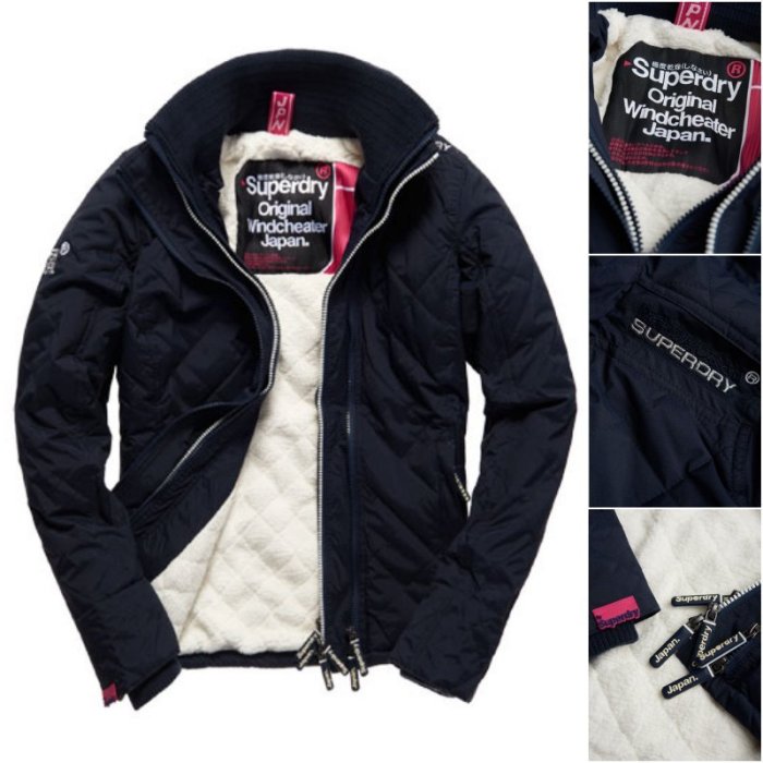 極度乾燥 Superdry Quilted Sherpa Windcheater 無帽 立領 加厚刷毛 風衣 外套 深藍