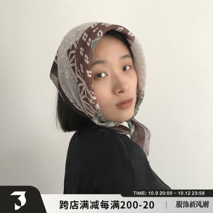 三環路腰果花方巾春夏百搭時尚裝飾絲巾男女復古日系文藝領結頭巾