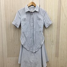 ［愛莎&嵐］OUWEY 歐薇 女 藍色短袖襯衫式條紋洋裝/M 11303 29