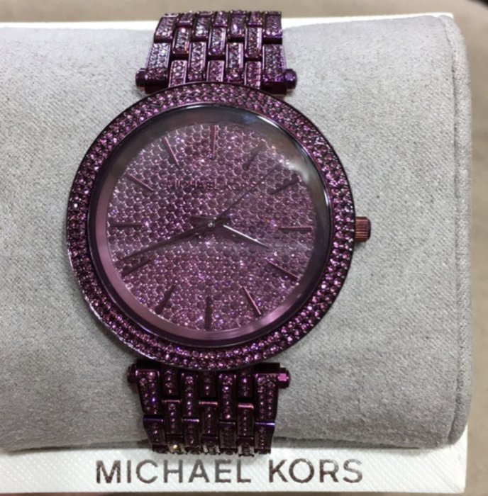 MICHAEL KORS Darci 鑲水晶紫色李子錶盤 不鏽鋼錶帶 石英 女士手錶 MK3782