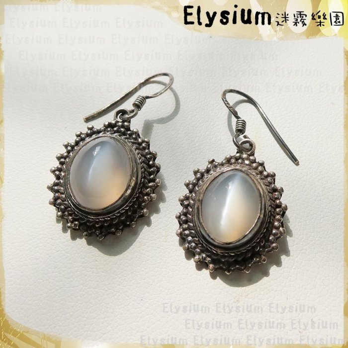 Elysium‧迷霧樂園〈DMS010B〉尼泊爾‧ 花邊 貓眼效應 白色 月光石 925銀 手工耳環