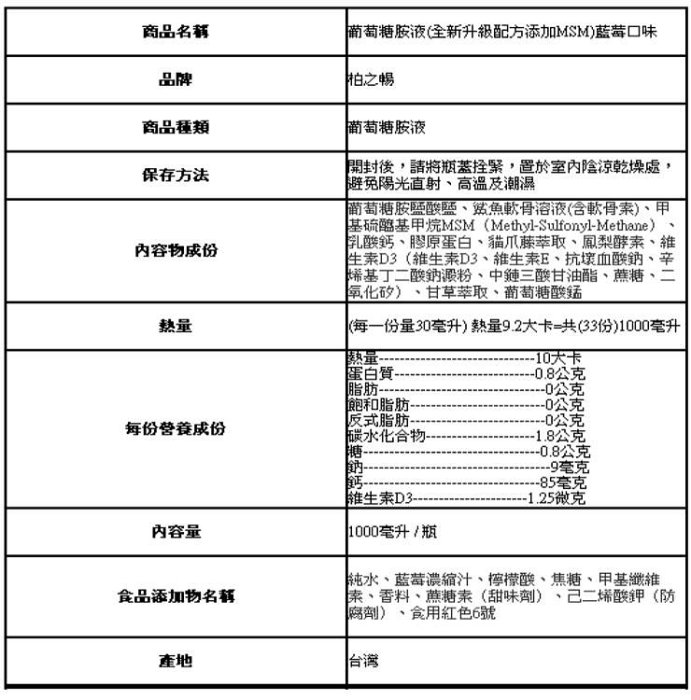 免運-開發票-買3瓶送一瓶【柏之暢】葡萄糖胺液(全新升級配方添加MSM)藍莓口味(1000ml/瓶)液態食品-保存期限3年