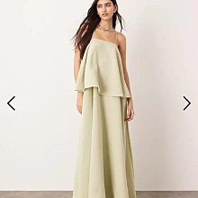 (嫻嫻屋) 英國ASOS-綠色平口領細肩帶假兩件上衣露美背長裙洋裝AD24