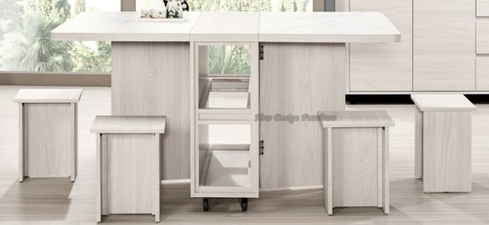 【N D Furniture】台南在地家具-刷白木紋木心板仿石面收合多功能折合桌含4椅MC