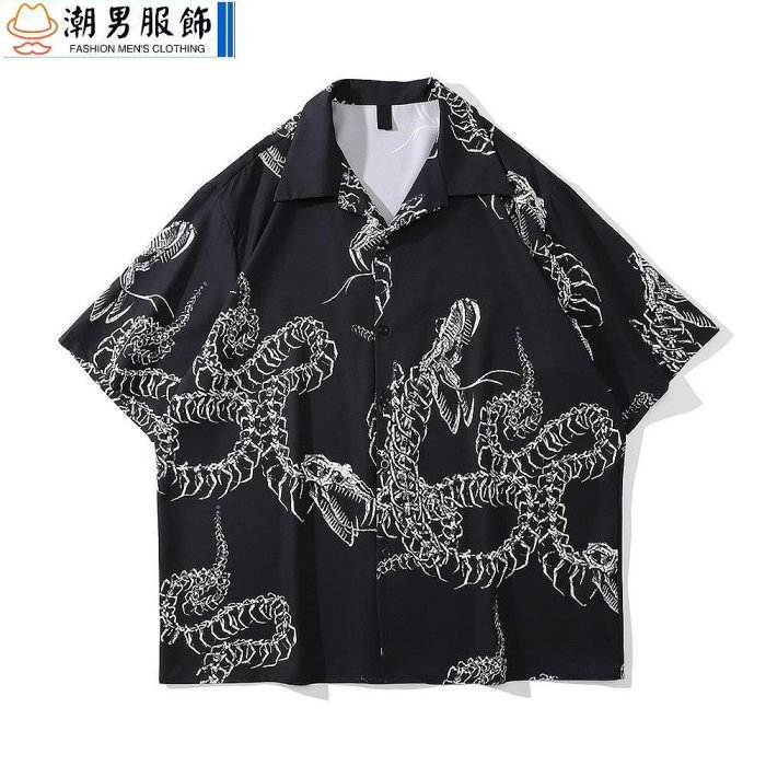 新品 Dark Icon 骷髏龍男式襯衫夏季薄料襯衫男士 Polo 襯衫~可開發票