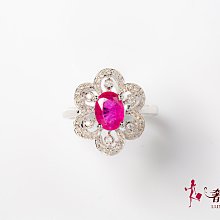 ＊奢華大道國際精品＊【J0942】1.35CT天然紅寶石花朵造型白K金鑽戒 12號