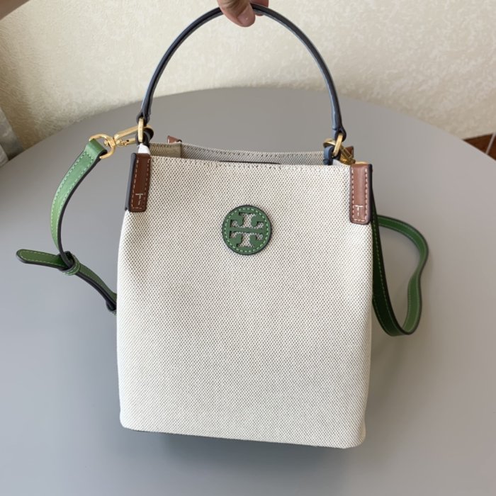 【琳精品】 Tory Burch TB 86843  新款女士帆布撞色 BLAKE水桶包 側背包 單肩包 女包