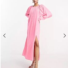 (嫻嫻屋) 英國ASOS-粉紅色圓領綁帶背露美背寬鬆造型長裙洋裝禮服EI23