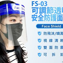 【東京數位】全新 50入 FS-03可調節透明安全防護面罩 防飛沫噴濺 高度透明 親膚海綿 防油煙炒菜油濺 加大面罩