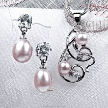 珍珠林~珍珠墬+耳環套組~天然淡水紫珍珠 #591