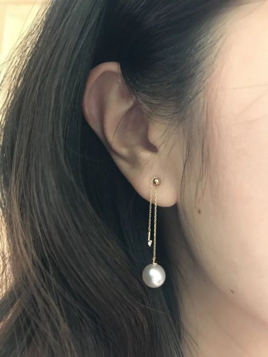 日本AKOYA珍珠18k金耳針耳環 珍珠耳線 鏡面 天然海水真珠