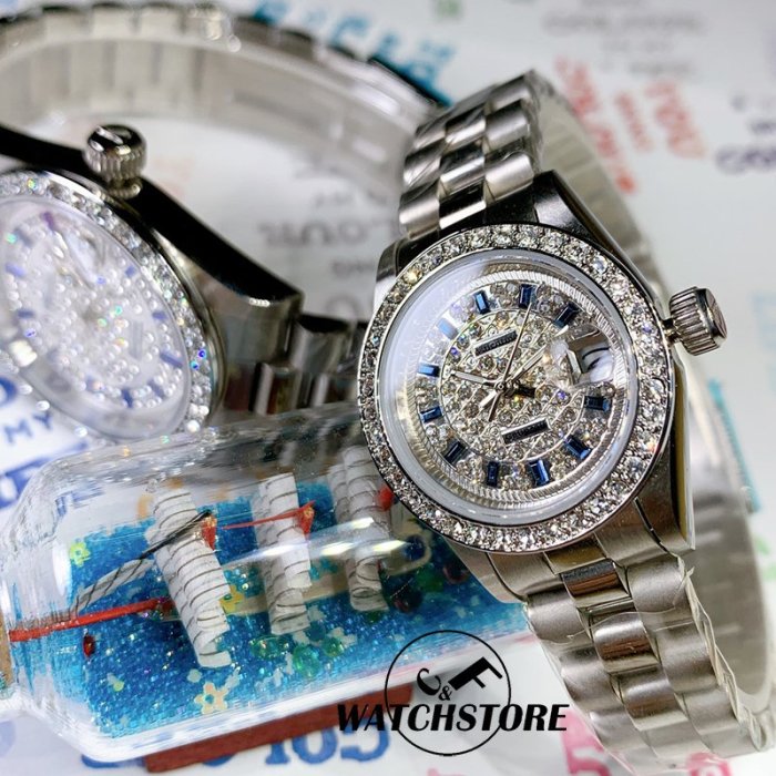 C&F 【Valentino範倫鐵諾】專櫃精品 奢華滿天星不鏽鋼腕錶 手錶 兩年保固手錶 男錶女錶 媲美精工 星辰 卡西
