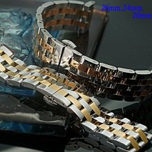 【時間探索】全新 不鏽鋼實心五珠摺疊扣-金屬錶帶間金款 (26mm.24mm.22mm.20mm)