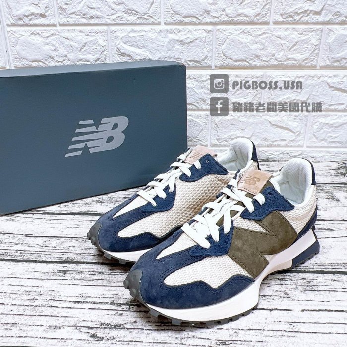 【豬豬老闆】NEW BALANCE 327 復古 拼接 休閒鞋 男女鞋 深藍MS327DT 卡其MS327DB