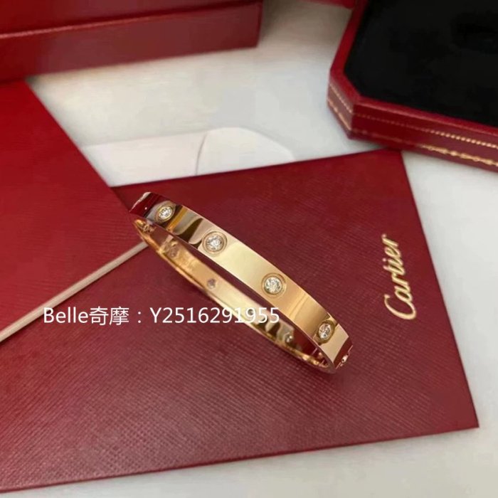 流當奢品 Cartier 卡地亞 Love系列手環 18K玫瑰金10顆鑽寬版手鐲 B6070217 真品現貨