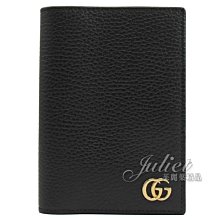 【茱麗葉精品】全新精品 GUCCI 專櫃商品 598588 GG Marmont 荔枝牛皮對開護照夾.黑 預購無現貨