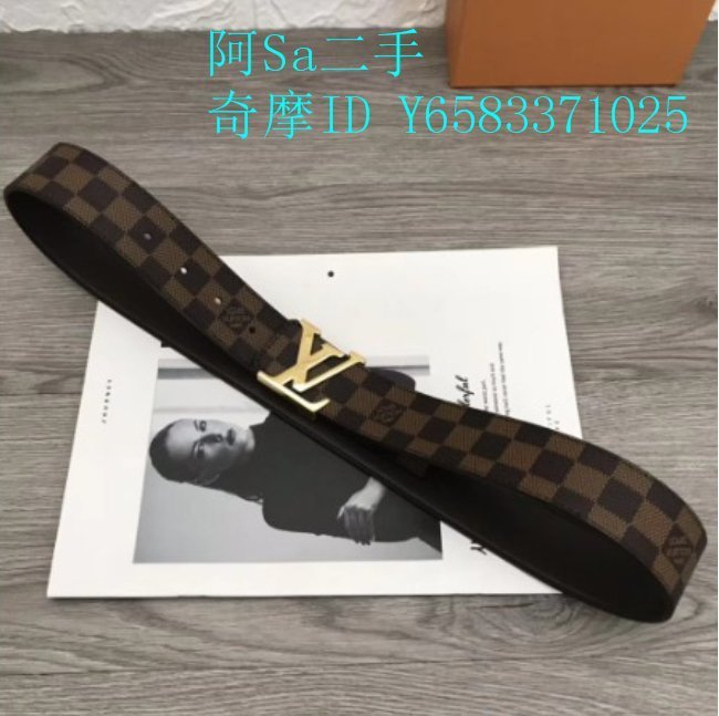 阿Sa二手LOUIS VUITTON LV LOGO M9608 全新字紋皮帶腰帶 M9608 黑色 老花