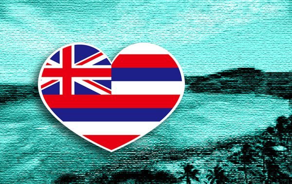 【衝浪小胖】夏威夷州旗抗ＵＶ、防水愛心形登機箱貼紙／Hawaii／各國都有販賣和客製