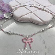 EBF原創設計手作~甜酷粉色蝴蝶結不規則小眾設計珍珠項鍊