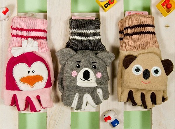 【DJ媽咪玩具日本流行品】日本進口 2用露指立體動物刷毛暖暖手套3款可選