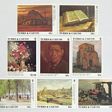 (8 _ 8)~特克斯和凱克斯群島郵票---翻開的聖經等名畫-- 8 枚--梵谷名畫專輯--1990年代發行--盛世外票