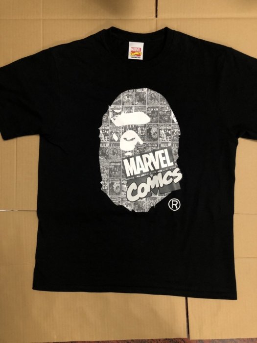 BAPE® x MARVEL COMIC APE HEAD EX TEE BLACK 漫威 漫畫猿人頭 黑白 XL 現貨