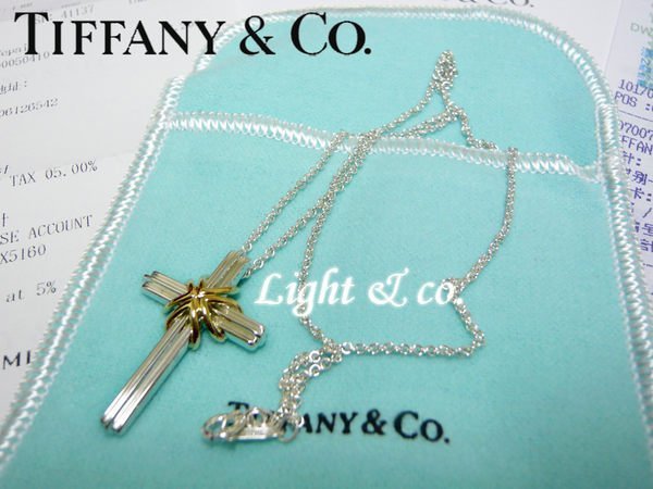 【Light & co.】專櫃真品已送洗 TIFFANY & CO 925純銀 750 K金 雙色 十字架 項鍊 18K 十字