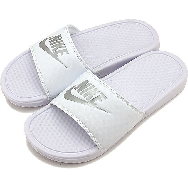 =CodE= NIKE WMNS BENASSI JDI 3D菱格斜紋皮革拖鞋(白銀) 343881-102 GD 女