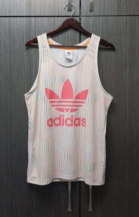 近新正品Adidas愛迪達Warped Stripes tank Top直條紋運動休閒背心M