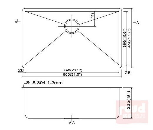 【路德廚衛】Lofn Rindr方型手工不鏽鋼水槽KSSX-8100 直角方形不銹鋼水槽 ＊防汗吸音 ＊