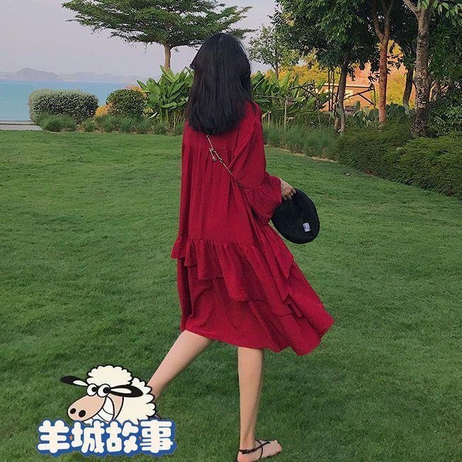 海邊沙灘裙女旅遊洋裝大尺碼度假裙夏威夷海灘衣服超仙穿搭女裝胖mm裙子-羊城故事