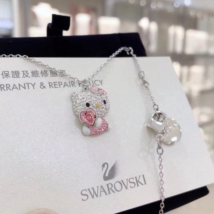 正品Swarovski 施華洛世奇 HELLO KITTY  可愛 粉色 鎖骨鏈 項鍊 吊飾 水晶 飾品 禮物 凱蒂貓