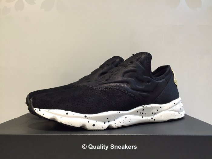 現貨 - Reebok FuryLite Slip-On Lux 黑白 麂皮 潑墨 黑金 襪套 女段 V69633