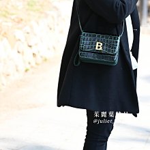 【茱麗葉精品】全新精品 BALENCIAGA 巴黎世家 592898 金屬LOGO鱷魚小牛皮風琴小方包.墨綠  現貨