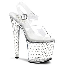 Shoes InStyle《七吋》美國品牌 PLEASER 原廠正品透明水鑽厚底高跟涼鞋 有大尺碼『白色』