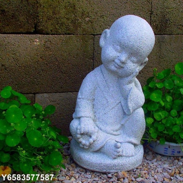 【熱賣精選】仿石雕佛像小沙彌花園庭院陽臺客廳日式禪意小和尚擺件家居裝飾品