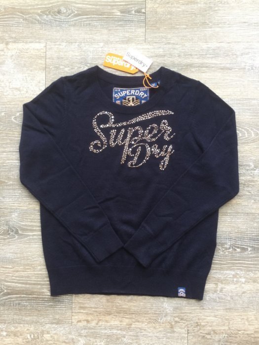 SD Superdry 極度乾燥 毛衣 金屬LOGO 羊毛 深藍色