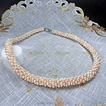 珍珠林~珍珠編織項鍊~粉色天然淡水珍珠~皮光美#165