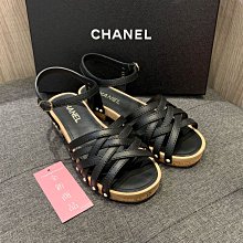 ⭐️ 香榭屋精品店 ⭐️ CHANEL 香奈兒 全新黑色羊皮編織木跟涼鞋 休閒鞋 35號 (XB8603) 已加防滑底