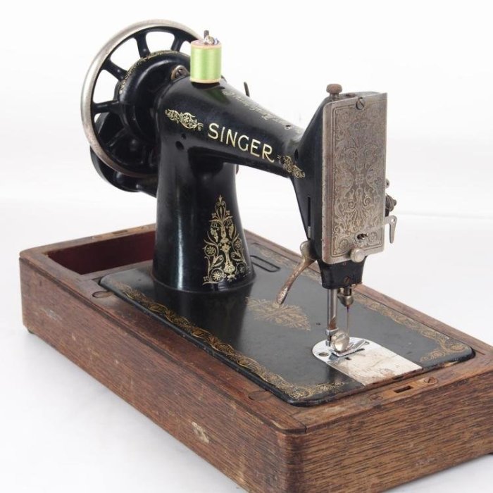 百寶軒 1924年英國古董勝家Singer99手搖縫紉機帶說明書帶箱蓋配件全 ZG2566