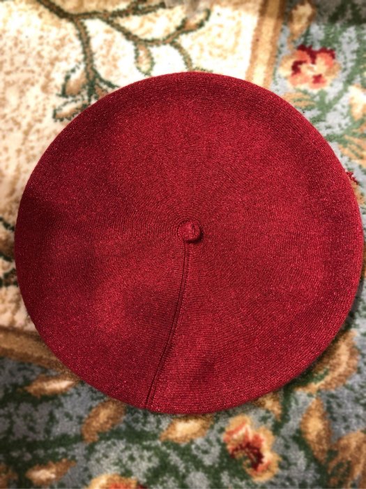 暗紅 珍珠 貝蕾毛線帽