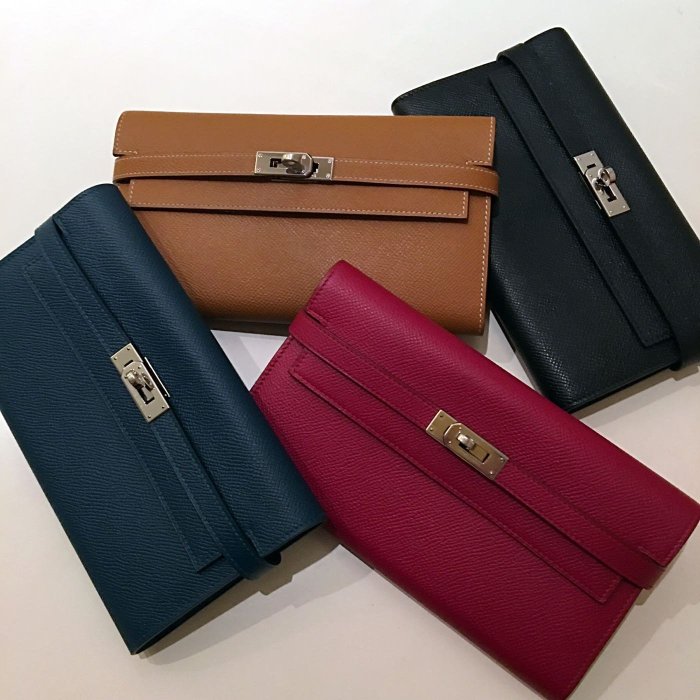 Hermes kelly 皮夾 1p 鴨子藍色