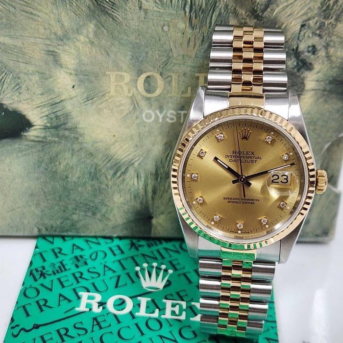 ROLEX 勞力士 16233 Datejust 經典蠔式 金色十鑽面盤 錶徑36mm 自動上鍊 大眾當舖A819