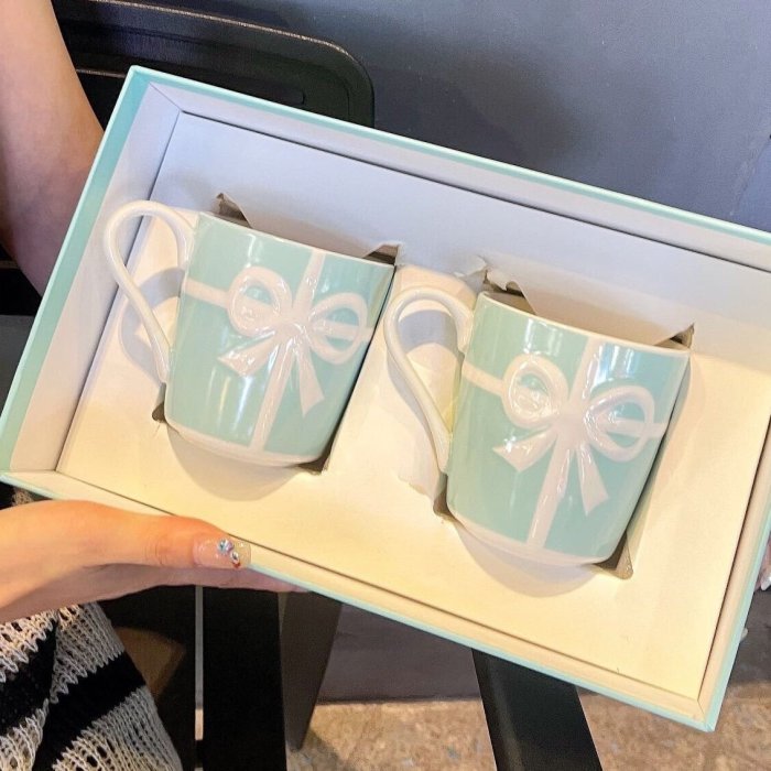 【King女王代購】TIFFANY & CO. 蒂芙尼同款蝴蝶結情侶對杯馬克杯伴手禮