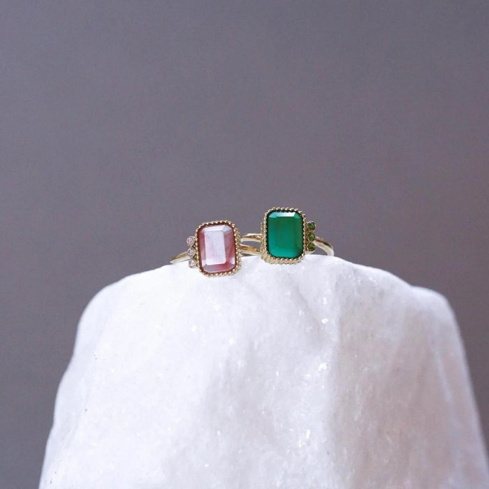 AEC PARIS 巴黎品牌 祖母綠切割綠瑪瑙戒指 幸運3綠鑽戒指 THIN RING MOROS