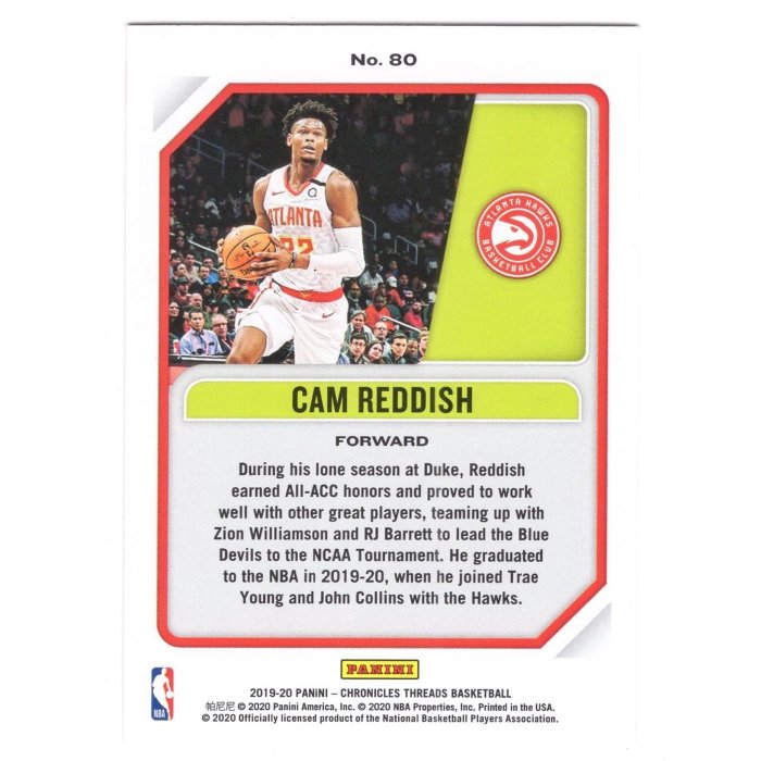 低限量49張紫版！(RC) 老鷹未來 Cam Reddish 高比例Chronicles Threads Purple Rookie版新人RC卡 2019-20